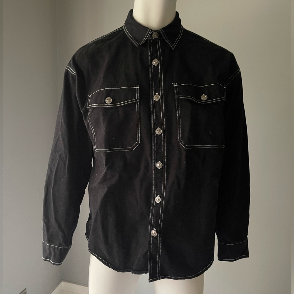 Forever 21 Men's Black Shirt Jean Jacket with Contrast Stitching